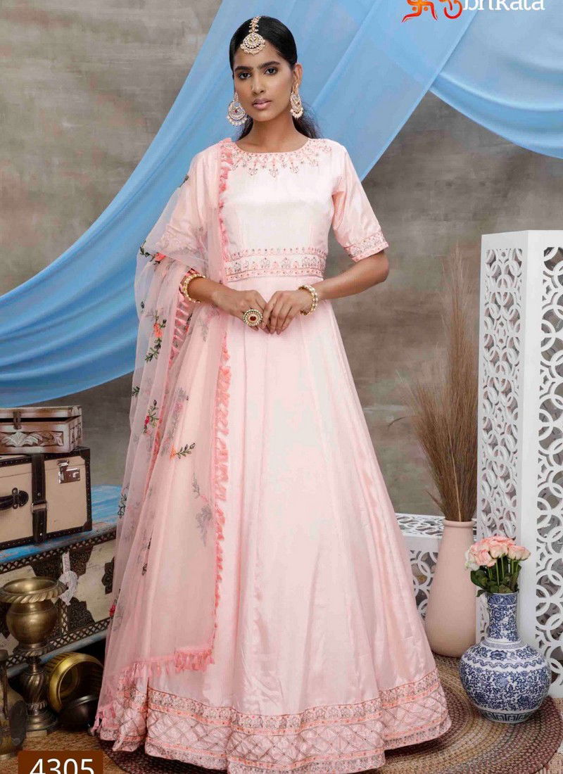 Peach Colour Latest Heavy Fancy Designer Festive Wear Diamond Georgette Thread With Zari Embroidery With Stone Pasting Work Gown Collection 4305